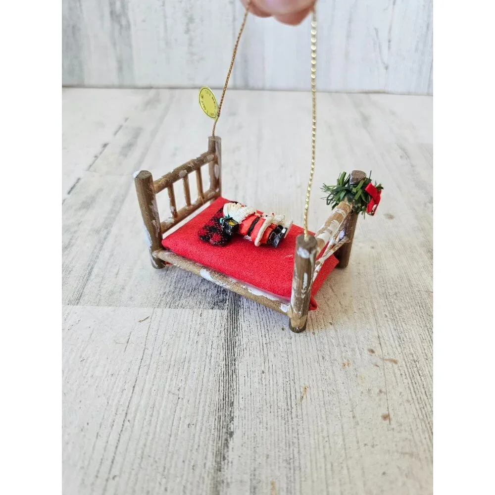 Antique Kurt Adler Santa bed rabbit ornament‎ vintage wooden Xmas tree